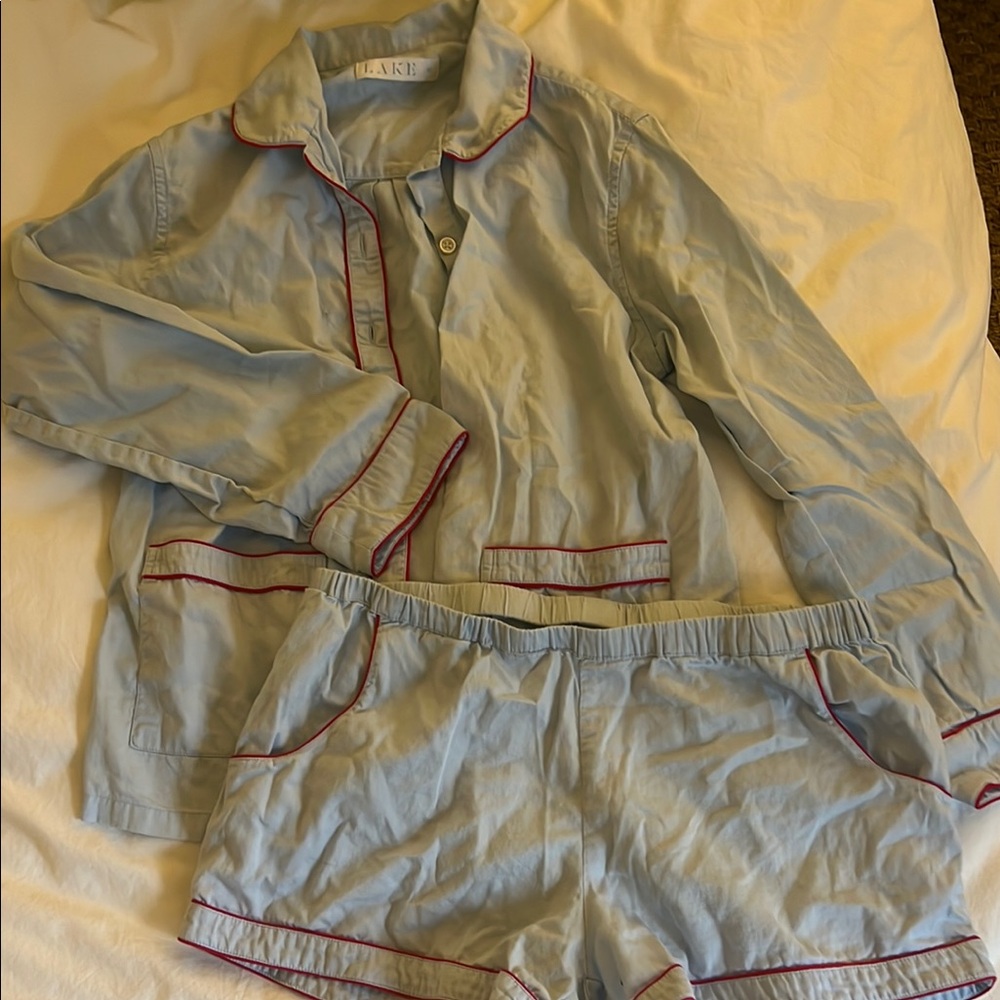 Light Blue Pajama Set with Red Trim